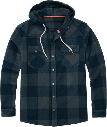 Men's Hooded Plaid Flannel Shirt Jacket Snap Button Flannel Hoodie with Hand Pockets(Not Paper Thin) in Saudi Arabia