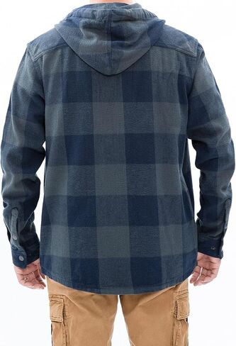 Men's Hooded Plaid Flannel Shirt Jacket Snap Button Flannel Hoodie with Hand Pockets(Not Paper Thin) in Saudi Arabia