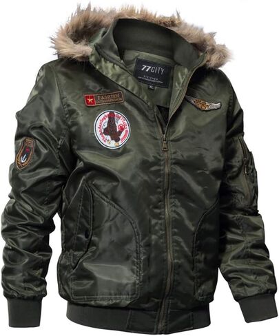Cresay Men's Winter Hooded Thicken Fleece Military Jacket Bomber Windproof Outwear in Kuwait