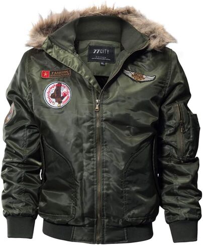 Cresay Men's Winter Hooded Thicken Fleece Military Jacket Bomber Windproof Outwear in Kuwait