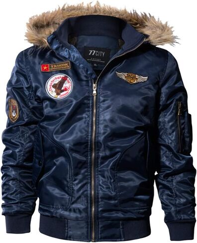 Cresay Men's Winter Hooded Thicken Fleece Military Jacket Bomber Windproof Outwear in Kuwait