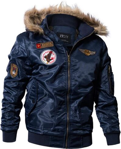 Cresay Men's Winter Hooded Thicken Fleece Military Jacket Bomber Windproof Outwear in Kuwait