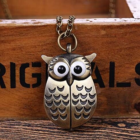JewelryWe خمر ساعة الجيب الجدة البومة المنجد قلادة ساعة Steampunk كوارتز قلادة ساعة مع سلسلة 31.5 بوصة، لعيد الميلاد عيد الميلاد in Kuwait
