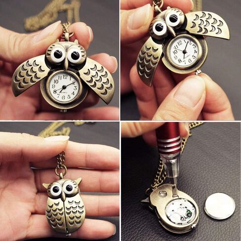 JewelryWe خمر ساعة الجيب الجدة البومة المنجد قلادة ساعة Steampunk كوارتز قلادة ساعة مع سلسلة 31.5 بوصة، لعيد الميلاد عيد الميلاد in Kuwait