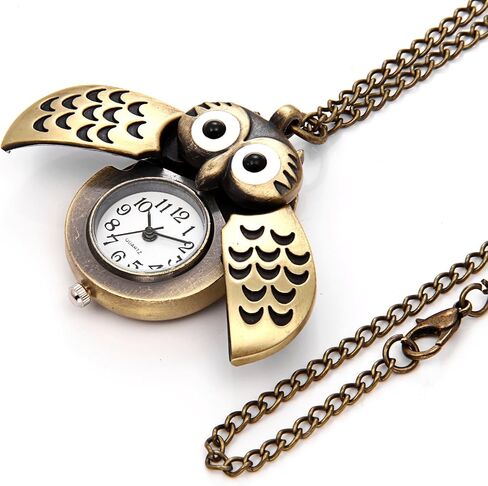 JewelryWe خمر ساعة الجيب الجدة البومة المنجد قلادة ساعة Steampunk كوارتز قلادة ساعة مع سلسلة 31.5 بوصة، لعيد الميلاد عيد الميلاد in Kuwait