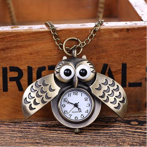 JewelryWe خمر ساعة الجيب الجدة البومة المنجد قلادة ساعة Steampunk كوارتز قلادة ساعة مع سلسلة 31.5 بوصة، لعيد الميلاد عيد الميلاد in Kuwait