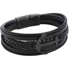 Jewbelet Mens Leather Bracelet with Clasp Cowhide Multi-Layer Braided Leather Mens Bracelet in Saudi Arabia