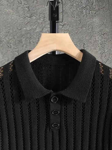 تي شيرت OYOANGLE رجالي بأكمام طويلة شبكي شفاف شفاف من خلال نسيج مضلع in Kuwait