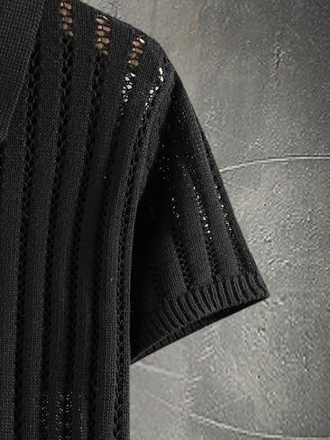 تي شيرت OYOANGLE رجالي بأكمام طويلة شبكي شفاف شفاف من خلال نسيج مضلع in Kuwait