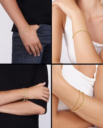 Jewelry Atelier Gold Filled Chain Bracelet Collection - 14K Solid Yellow Gold Filled Rope Chain Bracelets for Women and Men with Different Sizes (2.7mm, 3.8mm) in Saudi Arabia