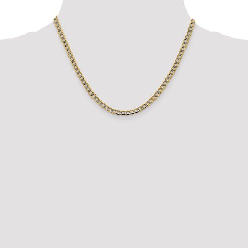 14k White and Yellow Gold Two Toned 4.3mm Pave Curb Cuban Chain Necklace - with Secure Lobster Lock Clasp in Kuwait