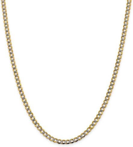 14k White and Yellow Gold Two Toned 4.3mm Pave Curb Cuban Chain Necklace - with Secure Lobster Lock Clasp in Kuwait