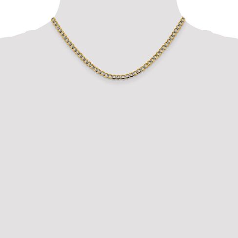 14k White and Yellow Gold Two Toned 4.3mm Pave Curb Cuban Chain Necklace - with Secure Lobster Lock Clasp in Kuwait