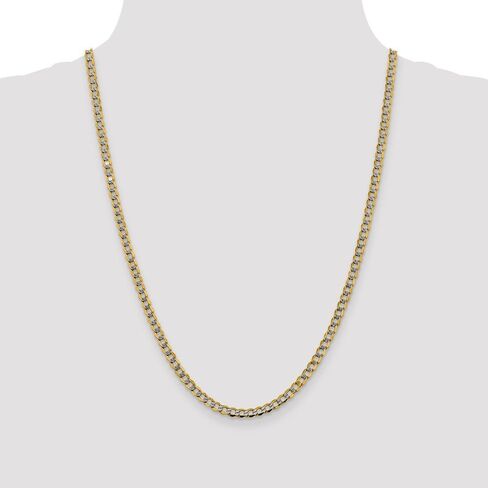 14k White and Yellow Gold Two Toned 4.3mm Pave Curb Cuban Chain Necklace - with Secure Lobster Lock Clasp in Kuwait