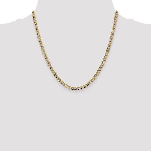 14k White and Yellow Gold Two Toned 4.3mm Pave Curb Cuban Chain Necklace - with Secure Lobster Lock Clasp in Kuwait