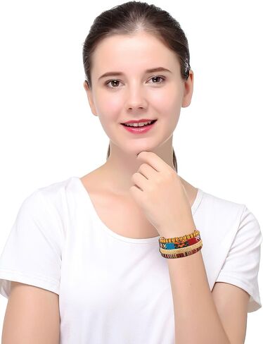 LOYALLOOK 15pcs Men Women Linen Hemp Cords Wood Beads Ethnic Tribal Bracelets Leather Wristbands in Saudi Arabia