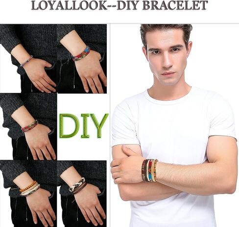 LOYALLOOK 15pcs Men Women Linen Hemp Cords Wood Beads Ethnic Tribal Bracelets Leather Wristbands in Saudi Arabia