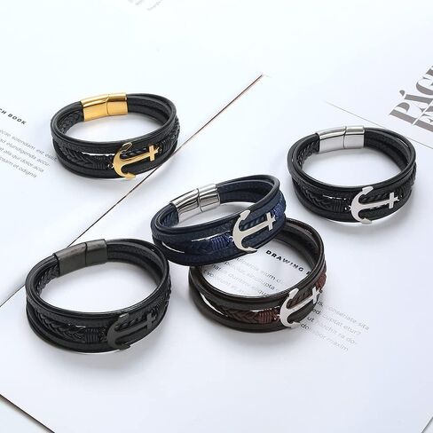 Jewbelet Mens Leather Bracelet with Clasp Cowhide Multi-Layer Braided Leather Mens Bracelet in Saudi Arabia