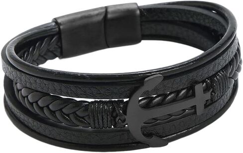 Jewbelet Mens Leather Bracelet with Clasp Cowhide Multi-Layer Braided Leather Mens Bracelet in Saudi Arabia