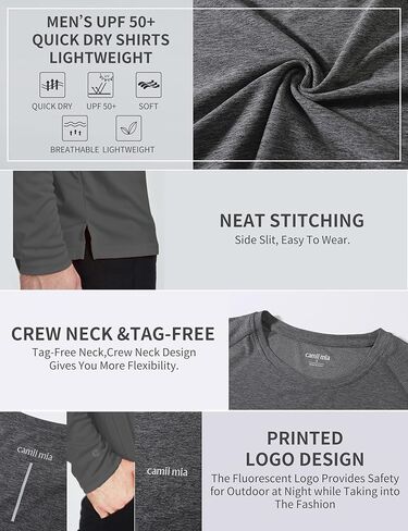 Camii Mia Mens Long Sleeve Sun Protection Shirts, Sun Shirts for Men UPF 50+ SPF T-Shirts for Fishing, Running, Hiking in Kuwait