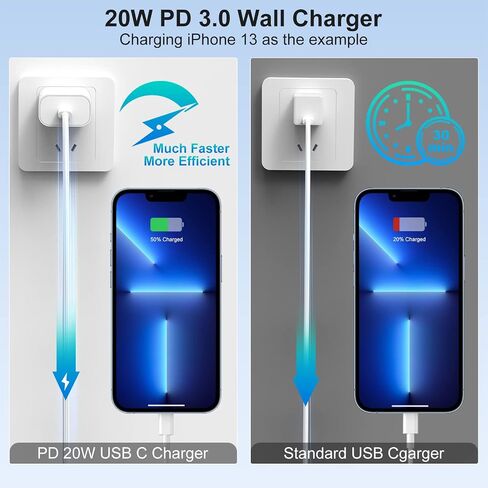 [Apple MFi Certified] Wall Charger for iPhone 14 13 12 11 (X XS XR Plus Pro Max) iPad, 6ft Type C to Lightning Cable Cord & USBC Super Fast Charging Rapid Block, 2 Pack, Quick USB Box Plug Cube Brick in Kuwait