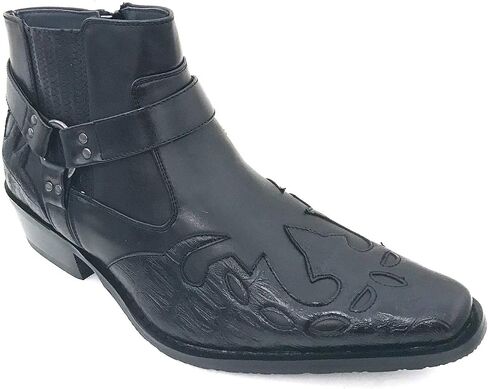 Alberto Fellini W1TCJ Men’s Cowboy Boots Western Ankle Harness Leather Lining Side Zipper Shoes in Saudi Arabia