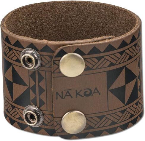 NA KOA Leather Cuff Bracelet with Polynesian Tattoo by Tricia Allen - Adjustable Wrist Size Looks Great on Men and Women in Saudi Arabia