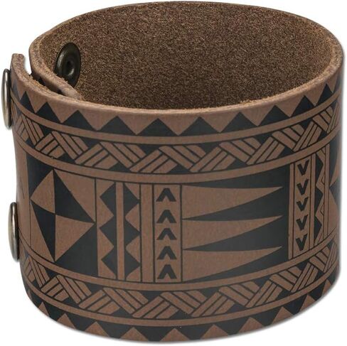 NA KOA Leather Cuff Bracelet with Polynesian Tattoo by Tricia Allen - Adjustable Wrist Size Looks Great on Men and Women in Saudi Arabia