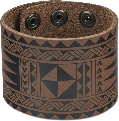 NA KOA Leather Cuff Bracelet with Polynesian Tattoo by Tricia Allen - Adjustable Wrist Size Looks Great on Men and Women in Saudi Arabia