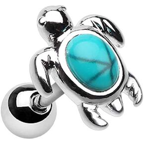 Amelia Fashion 18 Gauge Marine Synthetic Turquoise Stone Turtle Tragus/Cartilage Barbell Stud 316L Surgical Steel in Saudi Arabia