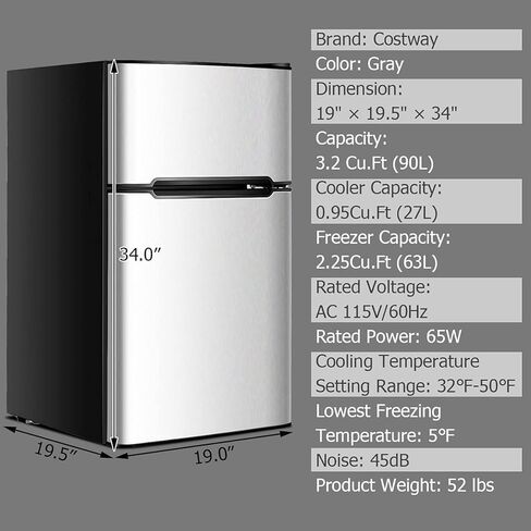 3.1 Cu.Ft Refrigerator 2 Doors, Mini Fridge With Freezer, Unique Shelf Design, With LED Light, Adjustable Control Thermostat, mini fridge - HPVFR310 in Kuwait