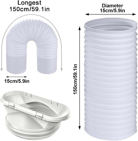 Erice Portable Air Conditioner Hose, Portable Exhaust Vent Hose with 5.9 Inch Diameter, Length up to 60", Exhaust Hose for Portable AC Vent Compatible with Delonghi & LG Air Conditioner Parts (White) in Saudi Arabia