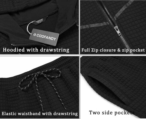 COOFANDY Men's Sweatsuits Suit 2 Piece Hooded Jogging Suits Plaid Full Zip Tracksuit with Pockets Casual Athletic Black in Saudi Arabia