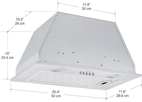 Ancona AN-1308 B24A 20" 450 CFM Ducted Built-in Range Hood in Stainless Steel in Kuwait