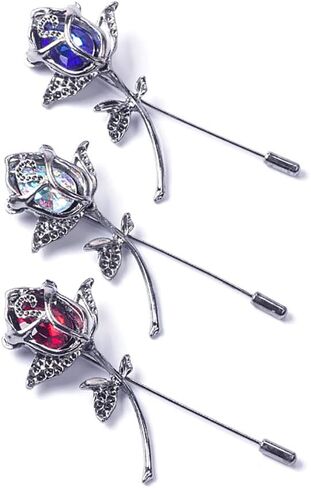 Rhinestone Rose Flower Brooch.Crystal Lapel Pin Brooch, Classy Flowers Tie Pin for Women Men Girl Boutonniere Suit Pins in Saudi Arabia