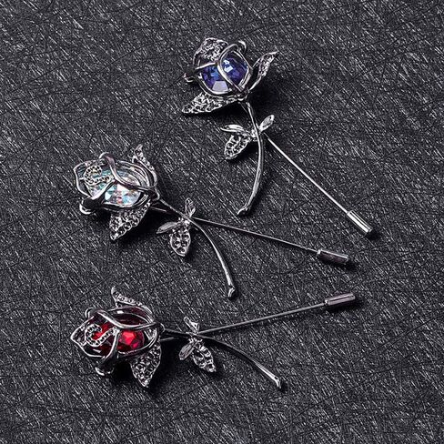 Rhinestone Rose Flower Brooch.Crystal Lapel Pin Brooch, Classy Flowers Tie Pin for Women Men Girl Boutonniere Suit Pins in Saudi Arabia