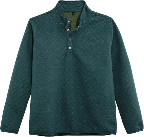 Hacikis Mens Quilted Long Sleeve Sweatshirt Quarter Snap Outdoor Fleece Pullover Shirt in Kuwait
