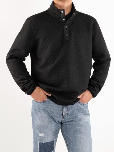 Hacikis Mens Quilted Long Sleeve Sweatshirt Quarter Snap Outdoor Fleece Pullover Shirt in Kuwait