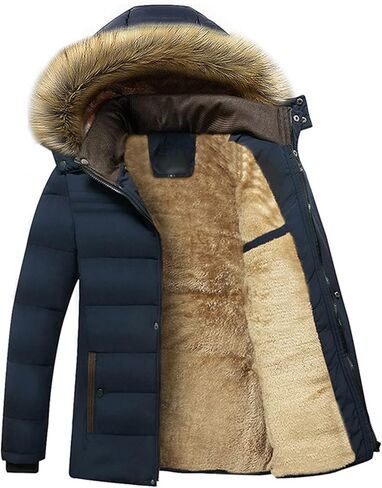 Winter Warm Thickened Fleece Parka Men's Hooded Fur Collar Coat Autumn Fashion Casual Coat in Saudi Arabia