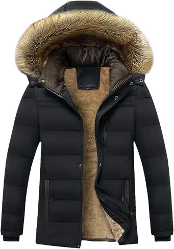 Winter Warm Thickened Fleece Parka Men's Hooded Fur Collar Coat Autumn Fashion Casual Coat in Saudi Arabia