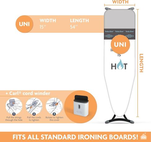 Premium Ironing Board Cover with Turbo & Parking zone – 15x54 Inch – Makes your ironing job a lot easier and save! - Extra Thick Padding – Premium European Quality - Resist Scorching & Staining in Saudi Arabia
