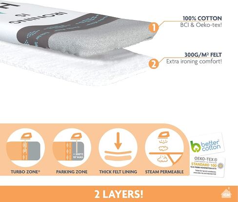 Premium Ironing Board Cover with Turbo & Parking zone – 15x54 Inch – Makes your ironing job a lot easier and save! - Extra Thick Padding – Premium European Quality - Resist Scorching & Staining in Saudi Arabia