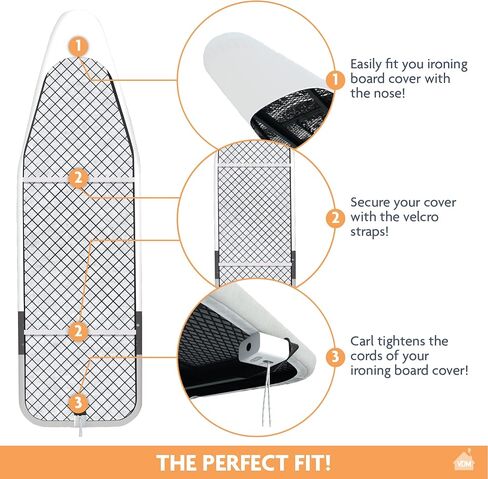 Premium Ironing Board Cover with Turbo & Parking zone – 15x54 Inch – Makes your ironing job a lot easier and save! - Extra Thick Padding – Premium European Quality - Resist Scorching & Staining in Saudi Arabia
