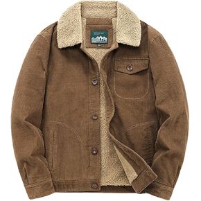 COWOKA Men's Winter Corduroy Sherpa Lined Button Up Jacket Lapel Lambswool Casual Long Sleeve Vintage Thick Coat in Saudi Arabia
