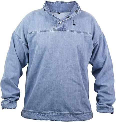 Men's quarter down, snap button, pullover denim jacket with draw string (2XL) in Saudi Arabia