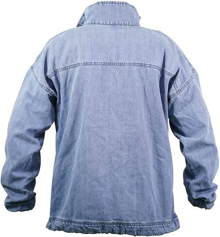 Men's quarter down, snap button, pullover denim jacket with draw string (2XL) in Saudi Arabia