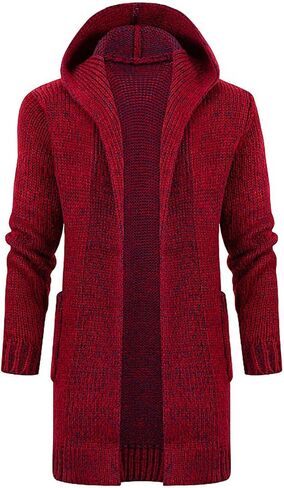 Ymosrh Mens Coats and Jackets Solid Color Knitted Coat Hooded Long Windbreaker Cardigan Medium Length Sweater Coat in Kuwait
