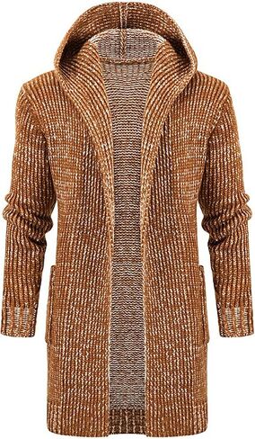 Ymosrh Mens Coats and Jackets Solid Color Knitted Coat Hooded Long Windbreaker Cardigan Medium Length Sweater Coat in Kuwait