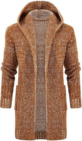 Ymosrh Mens Coats and Jackets Solid Color Knitted Coat Hooded Long Windbreaker Cardigan Medium Length Sweater Coat in Kuwait
