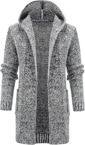 Ymosrh Mens Coats and Jackets Solid Color Knitted Coat Hooded Long Windbreaker Cardigan Medium Length Sweater Coat in Kuwait